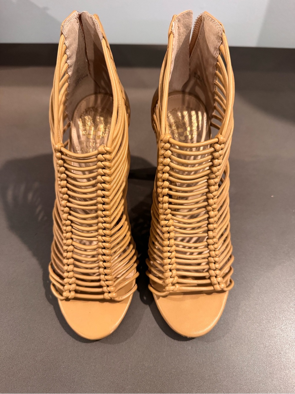 Vince Camuto Women's Tan Strappy Open-Toe Heels